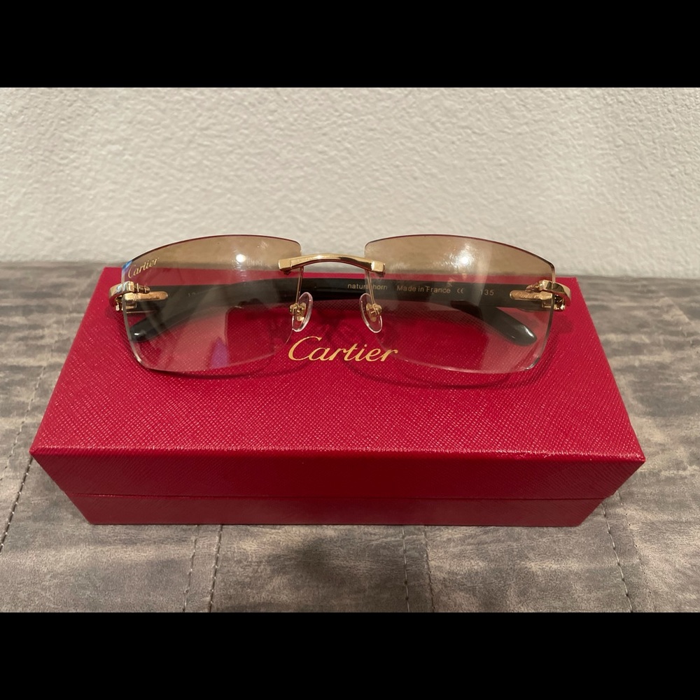 Cartier Men's White Buffalo Horn Gold C Decor Sunglasses